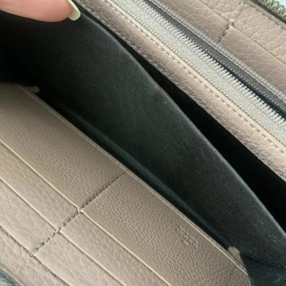 Gucci pink blush pebbled leather zippy wallet bamboo pull gold lettering - Picture 6 of 8